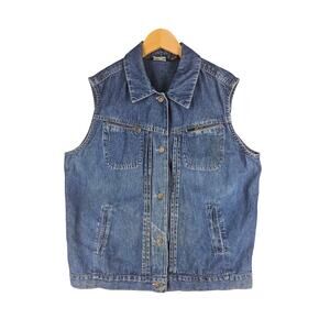 ROSETTES VINTAGE WOMENS BLUE DENIM SLEEVELESS VEST S/M VINTAGE COTTON